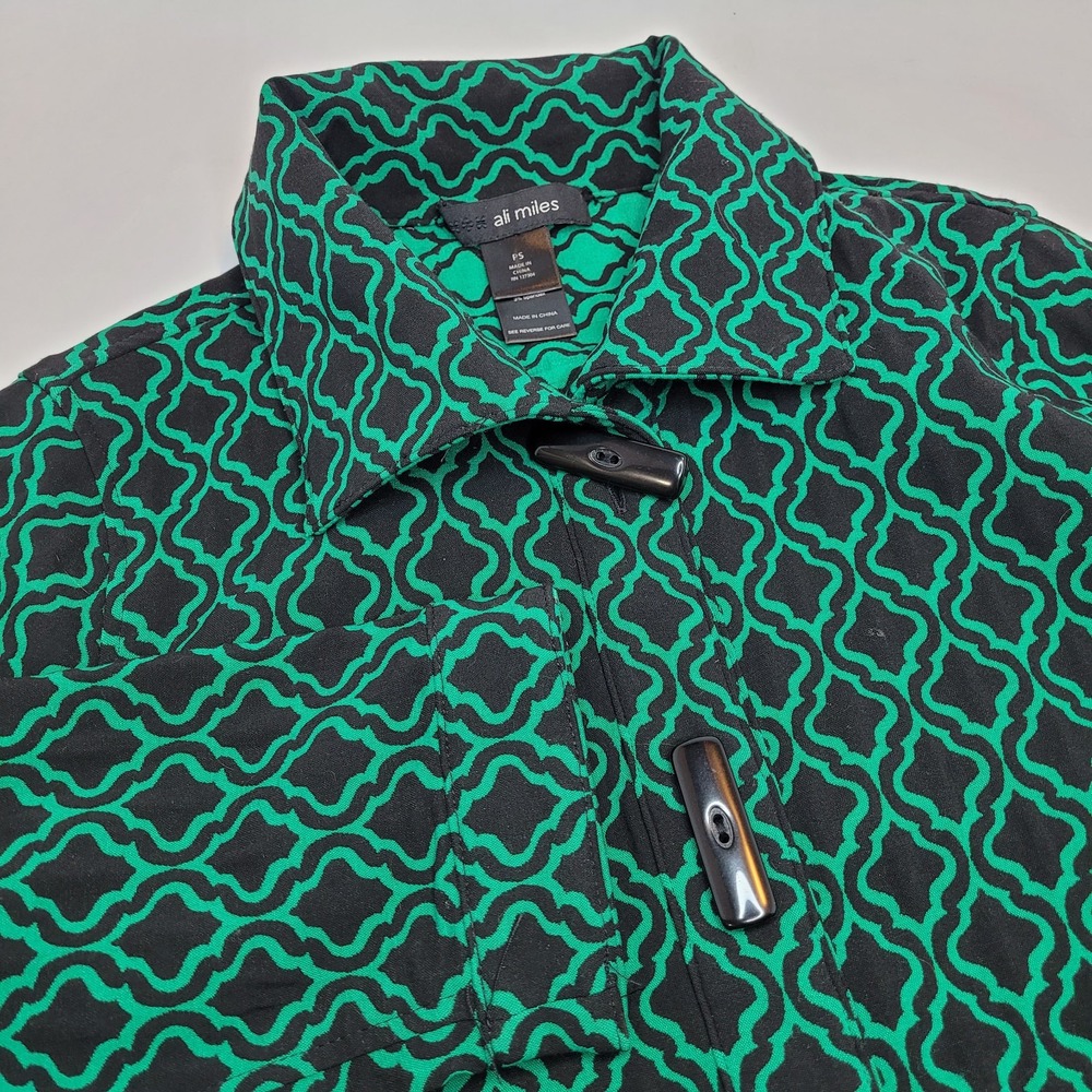 Ali Miles‎ Black & Green Reversible Button Artsy Jacket Sz. PS